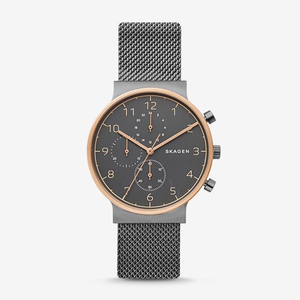 Skagen Titanium and Gray Steel-Mesh Men’s Watch